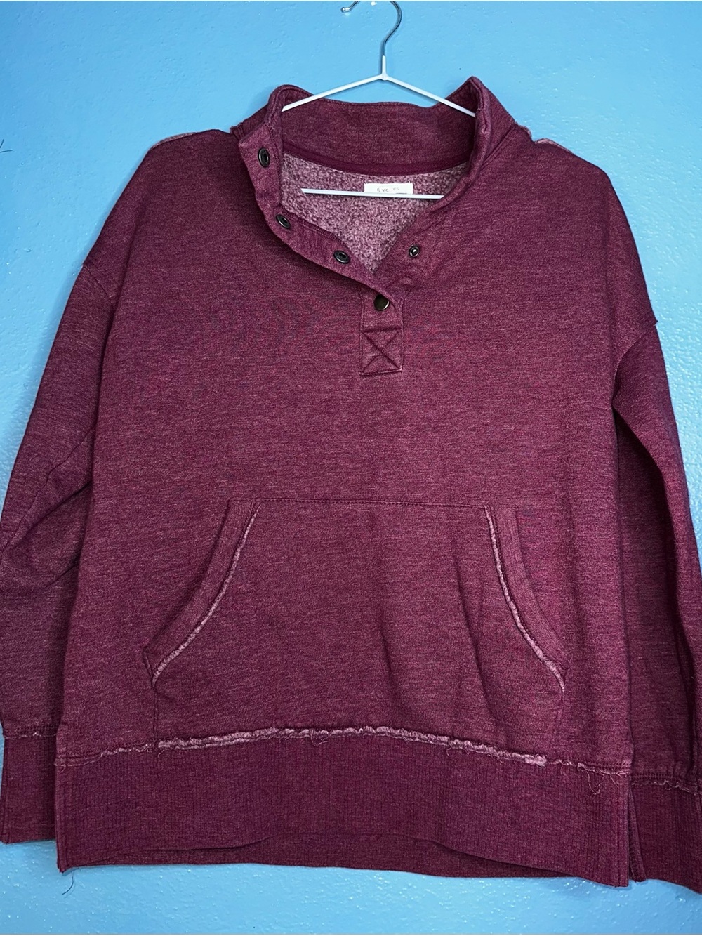 Cozy Button-Neck Pullover Sweatshirt - Maroon
